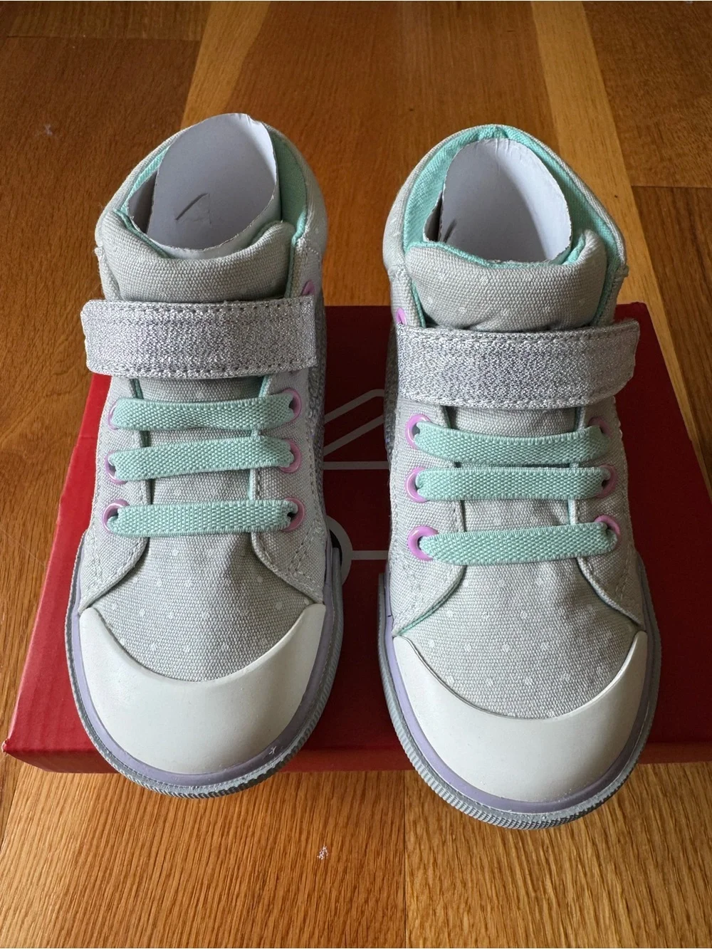 Kids Sparkle High-Top Sneakers in Light Gray with Mint & Pink Accents